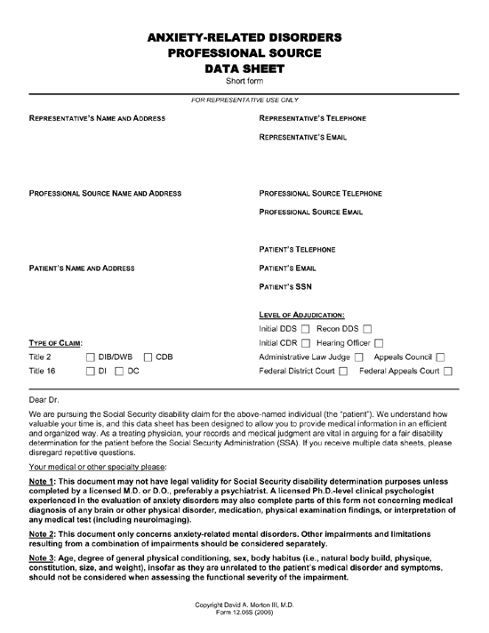 Anxiety-Related Disorders Professional Source Data Sheet Anxiety-Related Disorders Professional Source Data Sheet